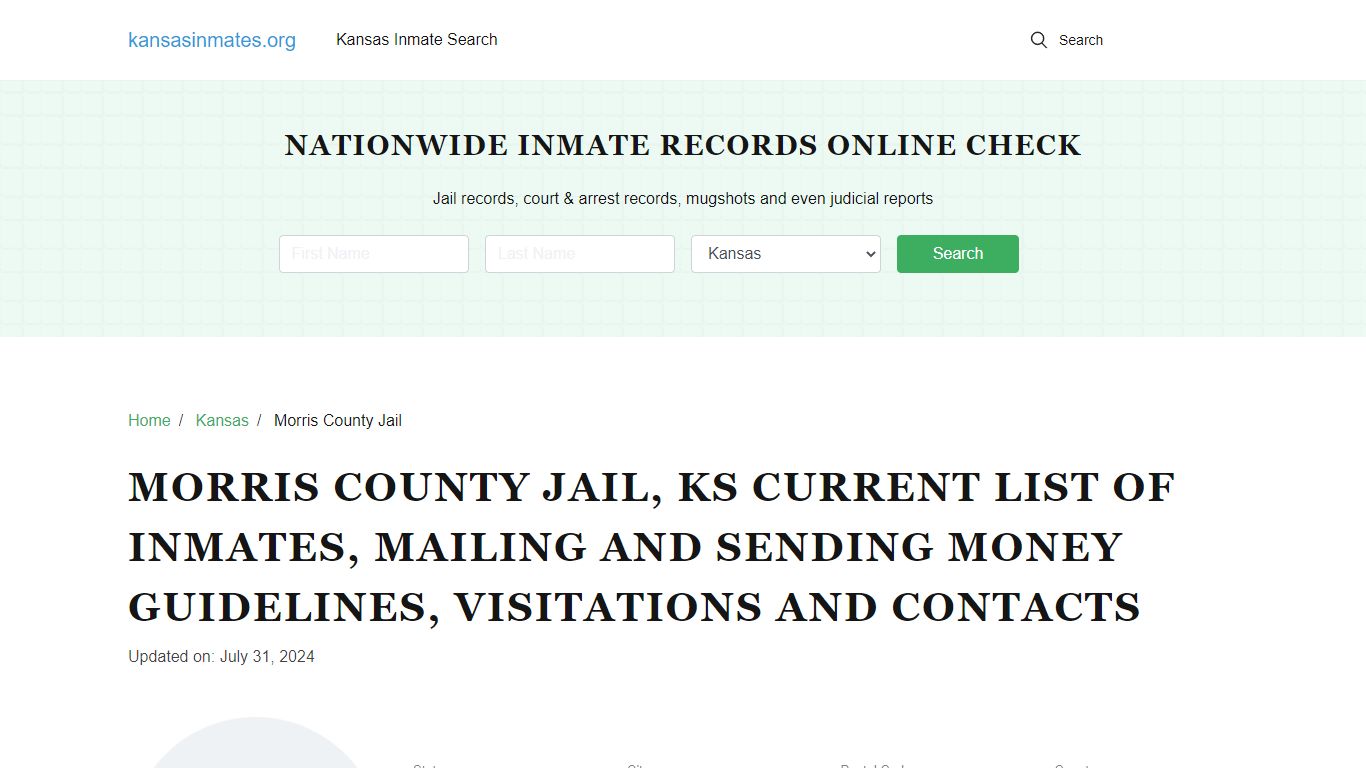 Morris County Jail, KS: Offender Locator, Visitation & Contact Info